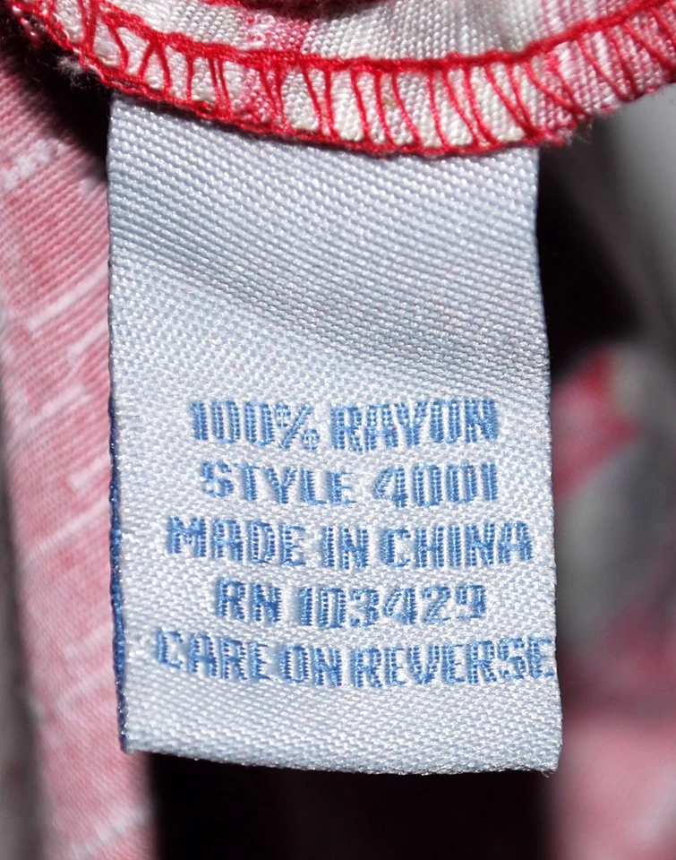 Half Moon Bay Hawaiian Red with Beige Hibiscus Flowers Rayon Mens Shirt Size L - Image 4 of 4