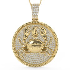 Real Moissanite Diamond Zodiac Astrology Cancer Crab 14K Gold Pendant Charm Set
