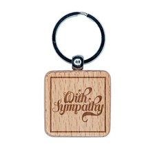 With Sympathy Elegant Text Engraved Wood Square Keychain Tag Charm