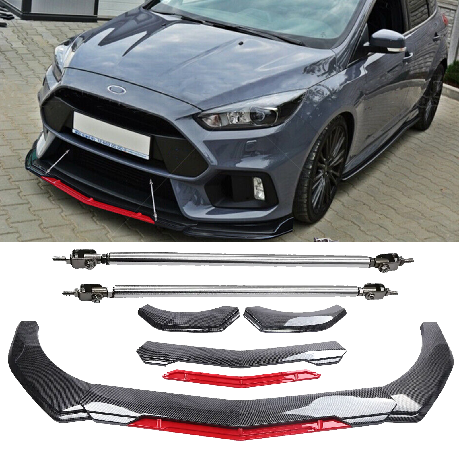 Carbon Fiber Front Bumper Lip Spoiler Splitter Strut for Ford Focus