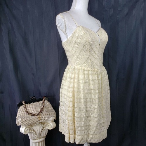 NWT Guess Size 8 Ivory Linear Dot Lace Sleeveless Cross Back Sun Dress MSRP $98 - Picture 8 of 12