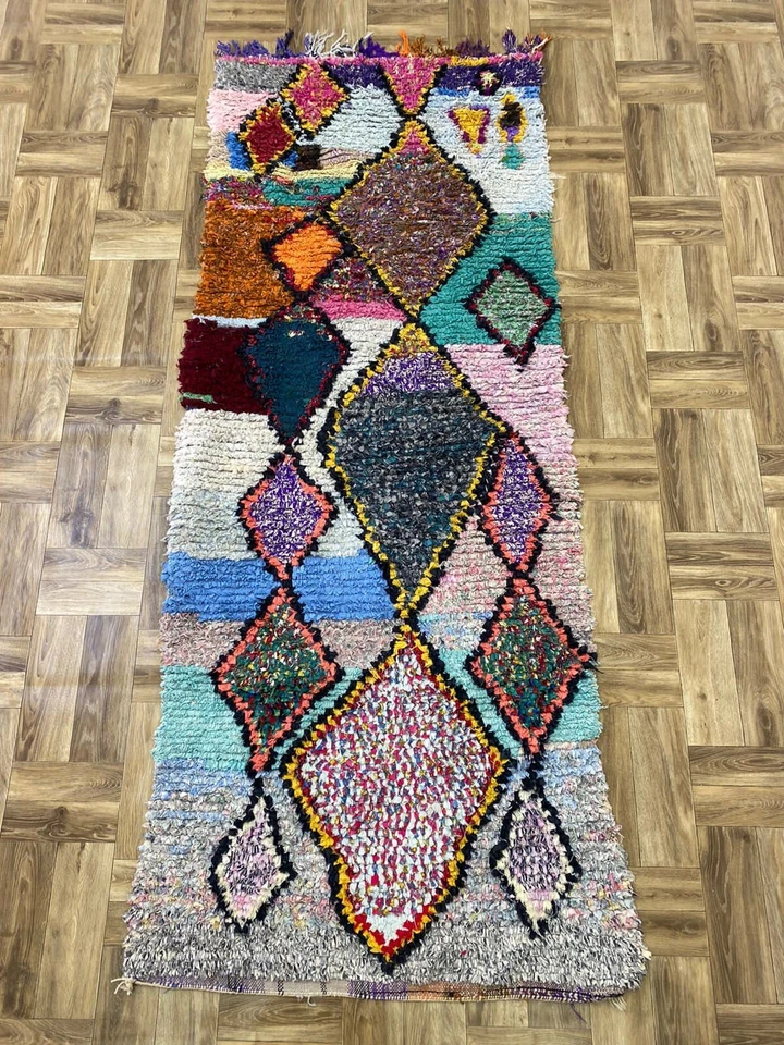 Alfombra bereber vintage de lana marroquí, alfombra bereber tejida a mano, decoración boho del hogar, 3x8 pies Foto 2 de 4