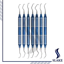 7 PCS Dental Periodontal Gracey Curette Set BLUE TITANIUM by SLAKE