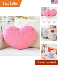 Romantic Heart Pillow - 19.6"x15.7" Faux Rabbit Fur Cushion for Living Room