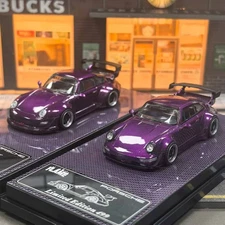 Flame 1:64 Porsche RWB 993 964 Wide-body Modified Alloy Diecast Car Model Purple