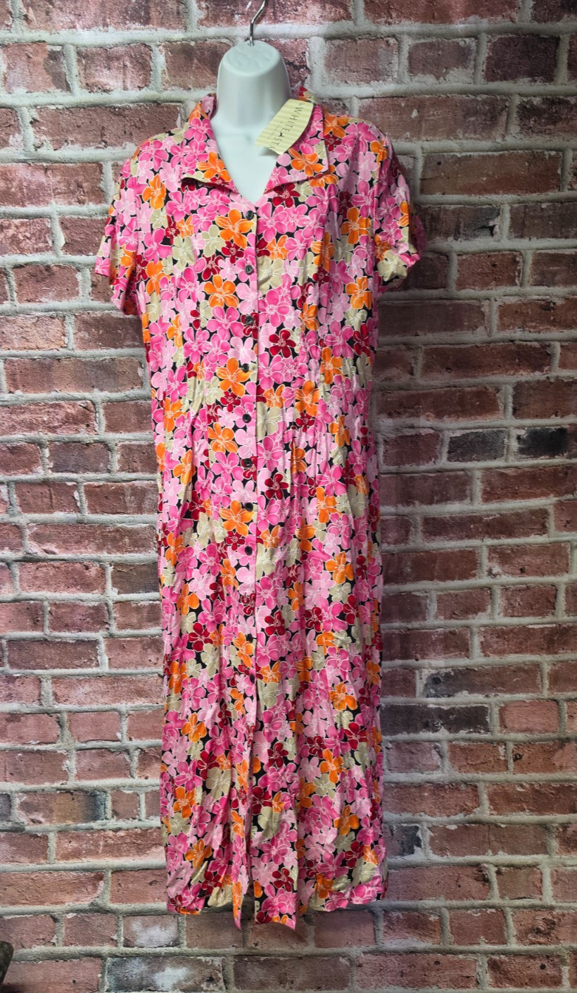 Women's WHITE STAG Vintage Pink Floral Button Front Maxi Dress Size Large 12/14