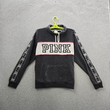 Victoria's Secret PINK Women Sweatershirt Gray Fleece Logo Text Campus Varsity