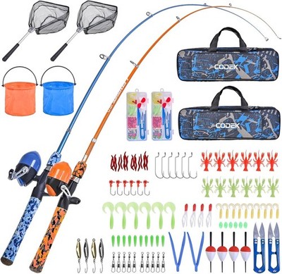 Kids Fishing Pole Set with Full Starter Kits 2 Set Portable Telescopic Fishing