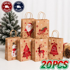 Xmas Gift Bags With Handles Christmas Kraft Paper Present Party Bags 21x15x8cm