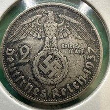 Germany Third Reich 2 Reichsmark Silver Coin 1937 Berlin WW2 Era