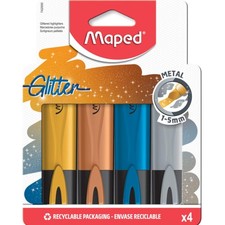 Maped Fluo Peps Classic Metallic Glitter Highlighters - Pack of 4 Multicolor