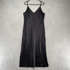Express Slip Dress Womens Large Black Satin Midi Maxi Side Slit Party Minimalist