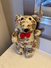 Rare Vintage Handmade Plush Bear Stuffed Animal with Red Bow Tie Dressed in Cute