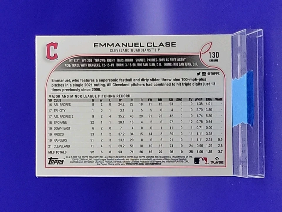 Emmanuel Clase 2022 Topps Chrome Sonic Prism Refractor SP 🔥 Guardians - Image 2 of 2