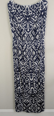 Tori Richard Midi Strapless Dress Women's Large Blue Floral Stretch Hawaiian
