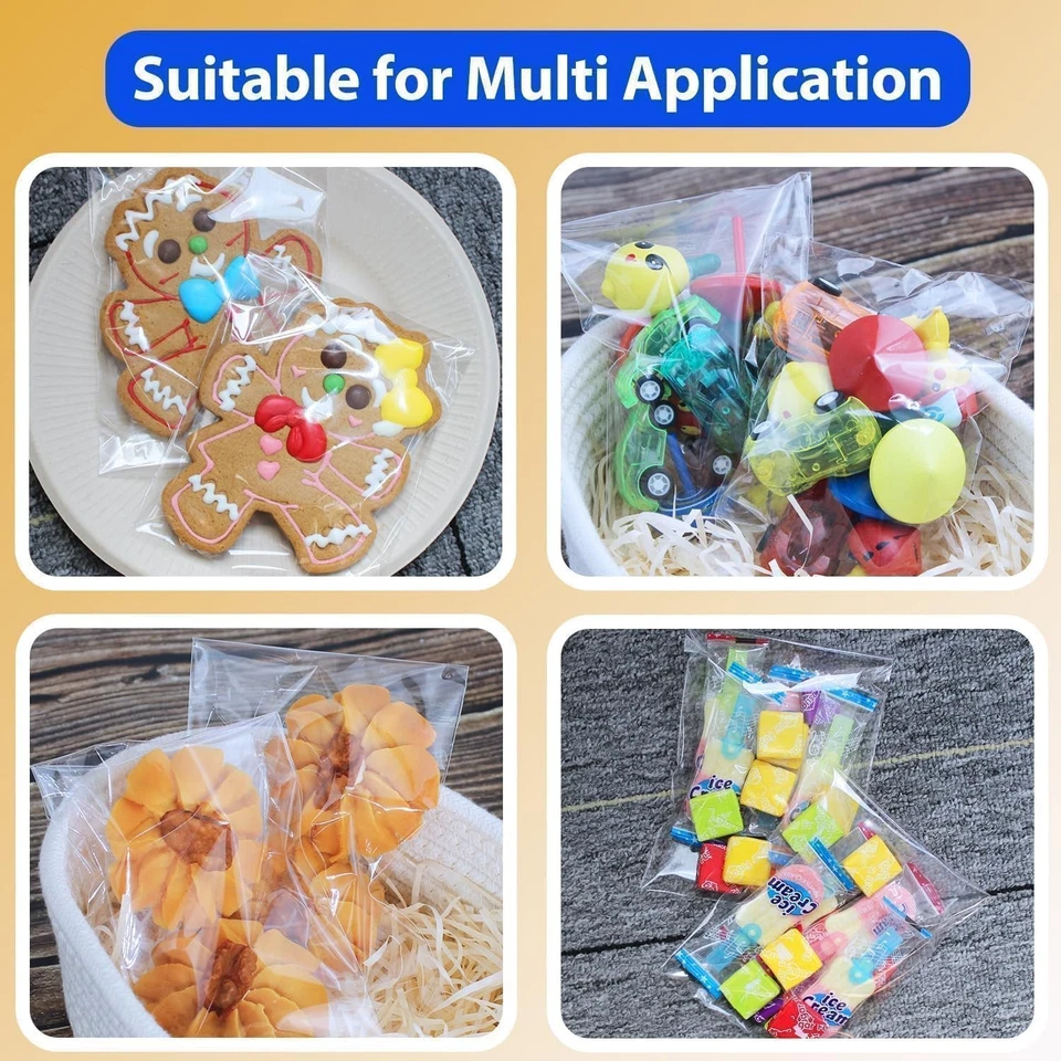 Bolsas de plástico autoadhesivas 4x6 pulgadas, 200 piezas para galletas dulces regalos, transparentes Foto 4 de 4