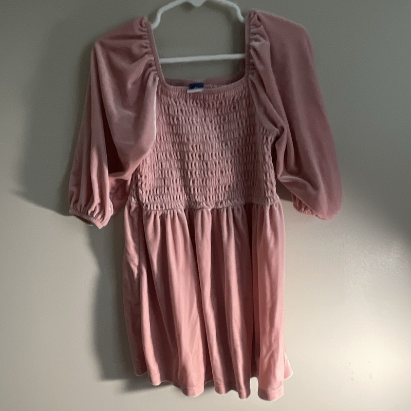 Old Navy Girls Pink Smocked Velour Fit & Flare Knee Dress 5T Puff Sleeve