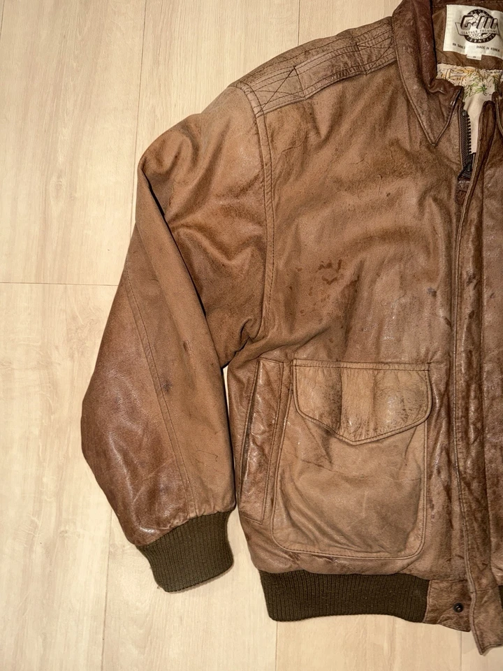 VTG 90s Global Identity GIII Leather Atlas Lined Aviator Bomber Flight Jacket S - Image 2 of 4