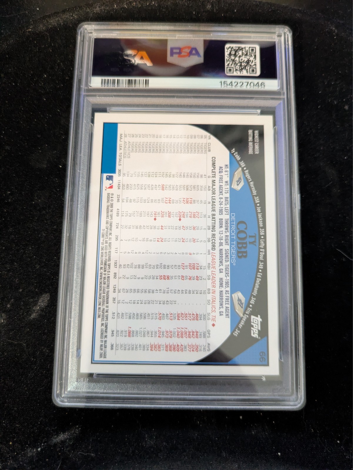 Ty Cobb 2009 Topps SP #66 PSA 8 view 2