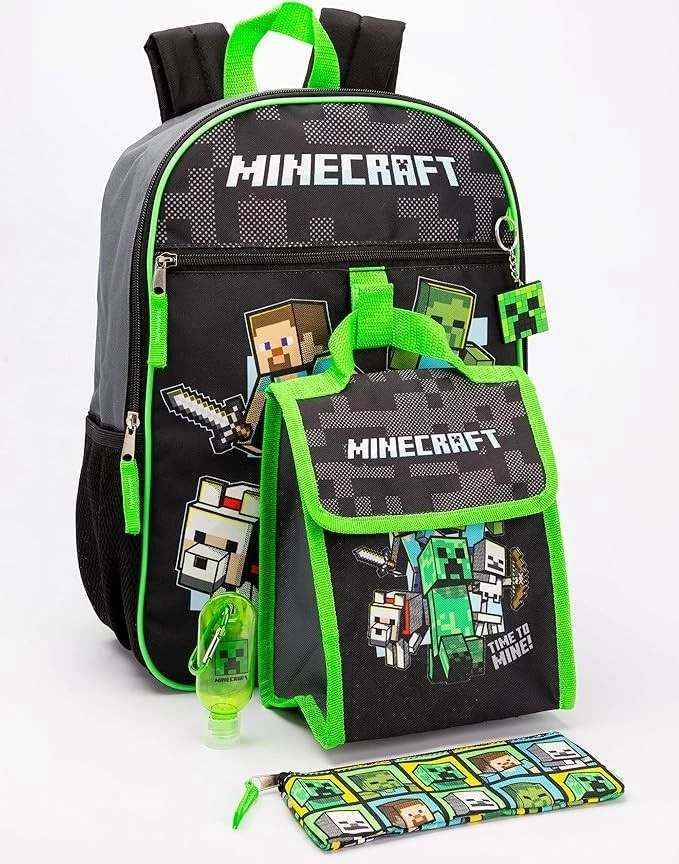 Minecraft Rucksack für Kinder, 5-teilig, Creeper Zombie School Lunch Bag Gamer - Bild 4 von 4