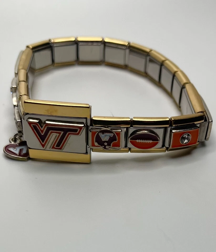 Pulseira Berloque Painel Italiano Ouro 18k HTF Danbury Mint Virginia Tech Hokies NCAA - Imagem 2 de 4