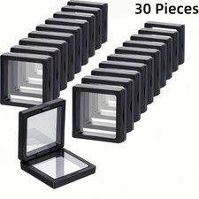 30Pcs 3D Floating Display Case,lear Film Jewelry Storage Box Plastic Frame Stand