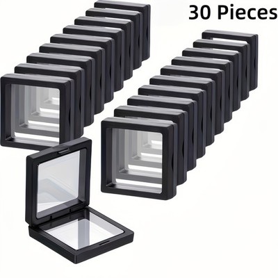 30Pcs 3D Floating Display Case,lear Film Jewelry Storage Box Plastic Frame Stand