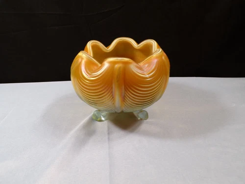 Fenton Aqua Marigold Opalescent Iridescent Glass Drape Drapery Rose Bowl Vase #2