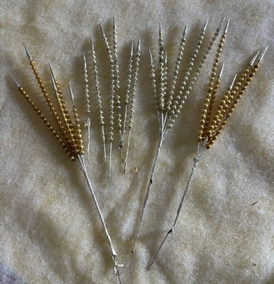 22 Vntg Christmas Floral Mercury Glass Bead Spikes GOLD & SILVER Asstd Lengths