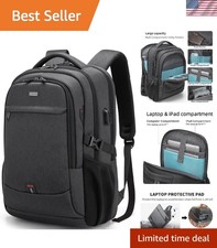 Elegant 17-Inch Water-Resistant Laptop Backpack with USB Charging Port - Black