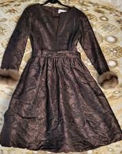 Oscar de la Renta Jacquard Long Sleeve Mink Dress Cocktail Party ArchiveDesigner