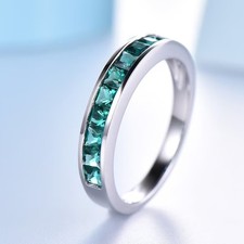 1Ct Princess Cut Emerald Diamond Half Eternity Band Ring 14K White Gold Finish
