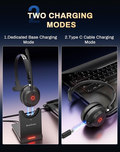 Rownfusny Bluetooth Wireless Headset with Mic for Work Noise Cancelling Heads... - Picture 6 of 9