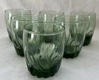 6 Vintage Anchor Hocking Central Park Ivy Green Swirl Lowball Juice Glasses 4”