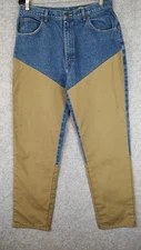 Cabalas Jeans Mens Size 34 Long Blue Denim Roughneck Brush Guard Nylon Vtg