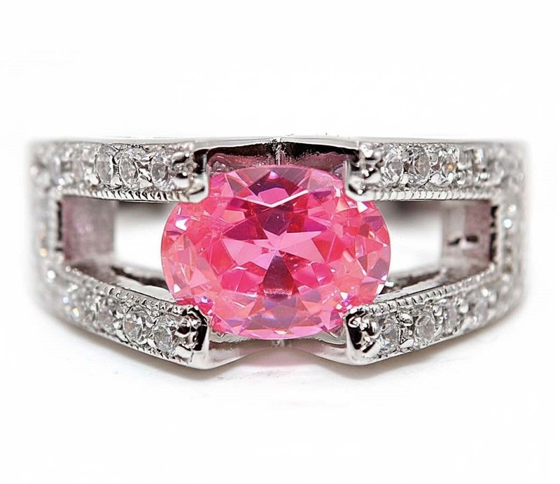 2CT Heat Treated Pink Topaz 925 Sterling Silver Ring Jewelry Sz 9