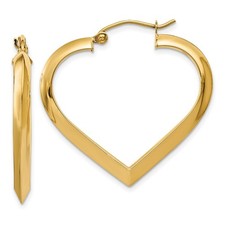 14k Yellow Gold Polished Heart Hoop Earrings L-28mm, W-3mm for Mom
