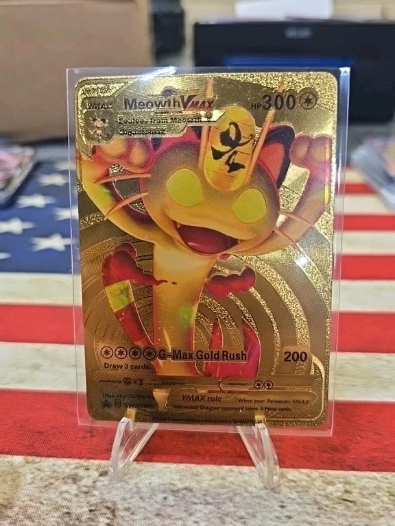 Pokémon Meowth VMAX SWSH005 Full Art Black Star Promo Gold Foil MINT FREE SHIP