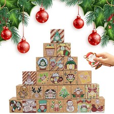 24 Pcs DIY Christmas Empty Advent Calendar 2025, 24 Days Cute Kraft Design1