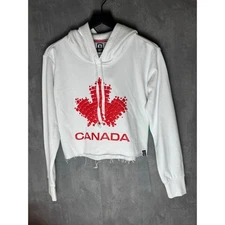 FIFA World Cup Canada Women’s Crop Hoodie White Red Maple Leaf Medium NWOT