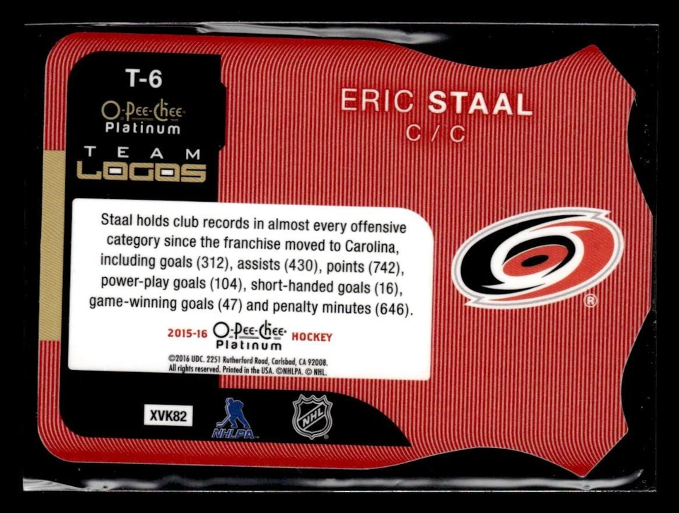 2015-16 O-Pee-Chee Platinum Eric Staal #T-6 Team Logo Die Cuts - Image 2 of 2