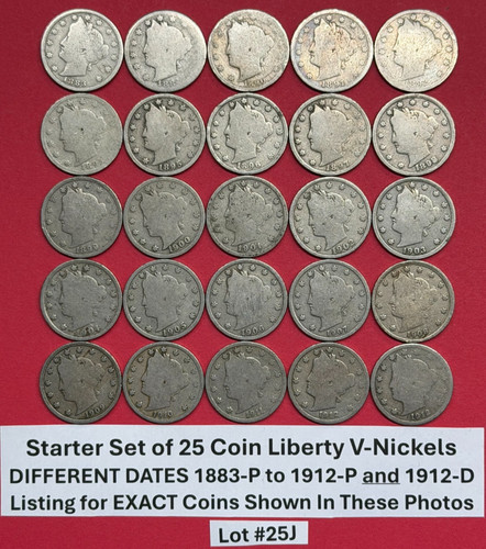 Liberty Head V Nickels Starter Set 25 Different Dates 1883-1912 US Coins #25J