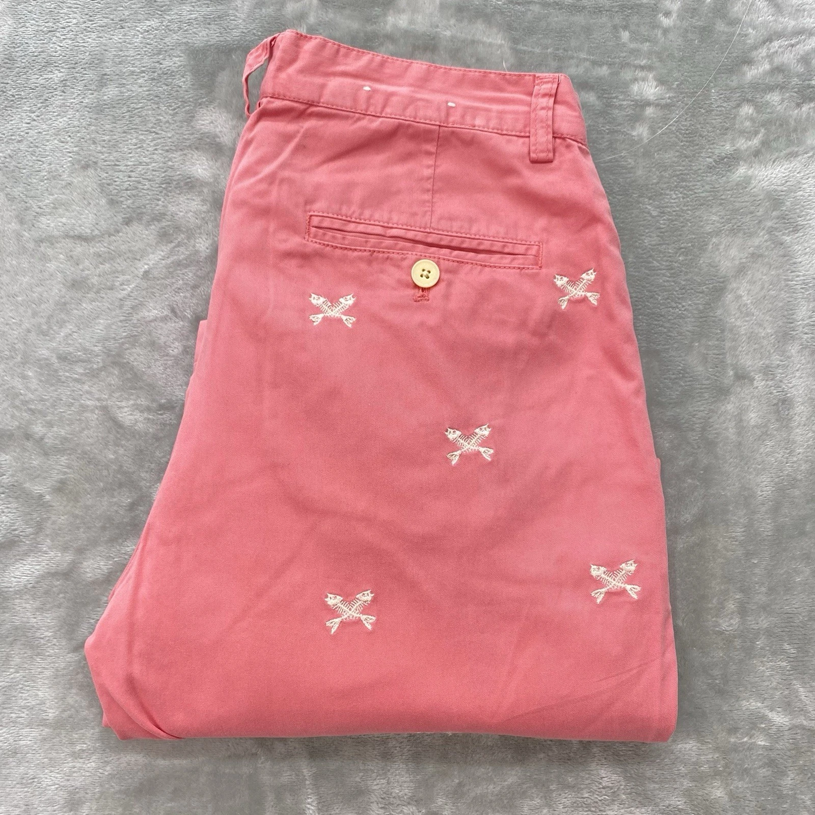 Vineyard Vines Pants Men's 30X32 Red Cotton fish AOP Straight Leg skeleton red