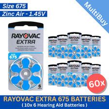 Image of 60x Rayovac Extra 675 Hearing Aid Batteries. PR44 1.45V Zinc Air Battery - BLUE