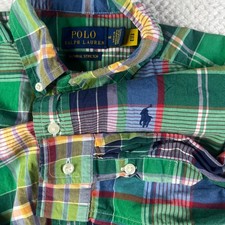 Polo Ralph Lauren Kids Plaid Button Down Shirt Natural Stretch Green Size 6