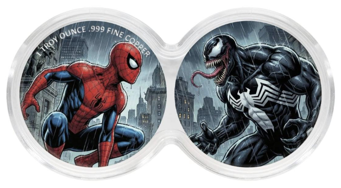 2 x 1 oz Spiderman vs Venom .999 Copper Medal in Infinity Capsule