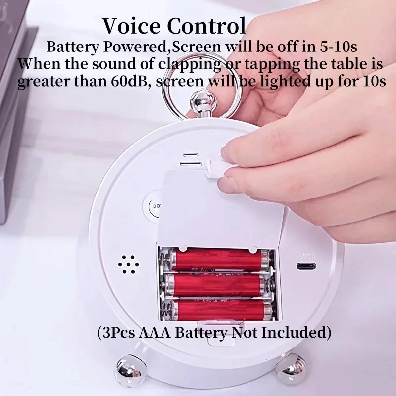 Voice Control Digital Alarm Clock Date Week 2 Alarm Timing Countdown Snooze Tabl - Imagem 4 de 4
