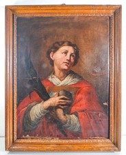 ⚜️ ANTICO QUADRO SANTO STEFANO MARTIRE EPOCA 1600 RITRATTO DIPINTO OLIO TELA