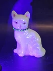 Fenton Iridescent Cat With Rhinestone Necklace Vintage Vaseline Necklace