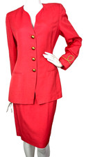 Vtg 80s Bicci Silk Blend Skirt Suit Coral Mob Wife Power Suit Gold Buttons 10